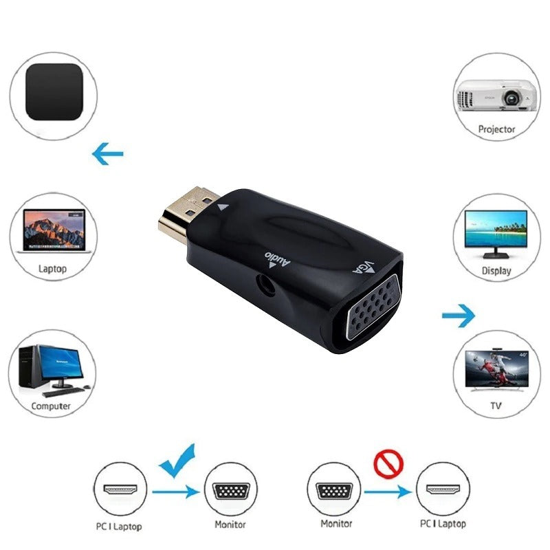 HDMI Male To VGA 15 Pin Female Adapter Audio Video Converter HD 1080P For PC Laptop TV Box Computer Display