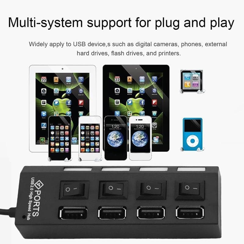 High Speed 4 Port USB 2.0 External Multi Expansion Hub With Switch