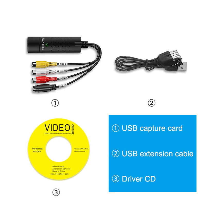 Portable USB 2.0 Video Audio TV Capture Card Adapter VHS To DVD PC HDD Capture Converter